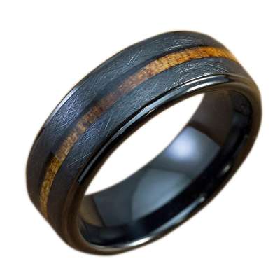 8mm width cross brushed wood inlay wedding band black men ring tungsten carbide